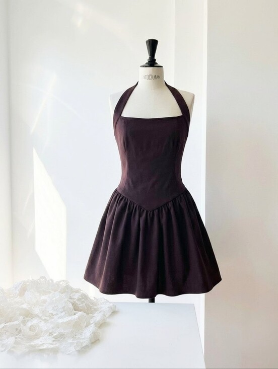 Dresses & Skirts - Halter Fit-and-Flare Dress in Deep Plum